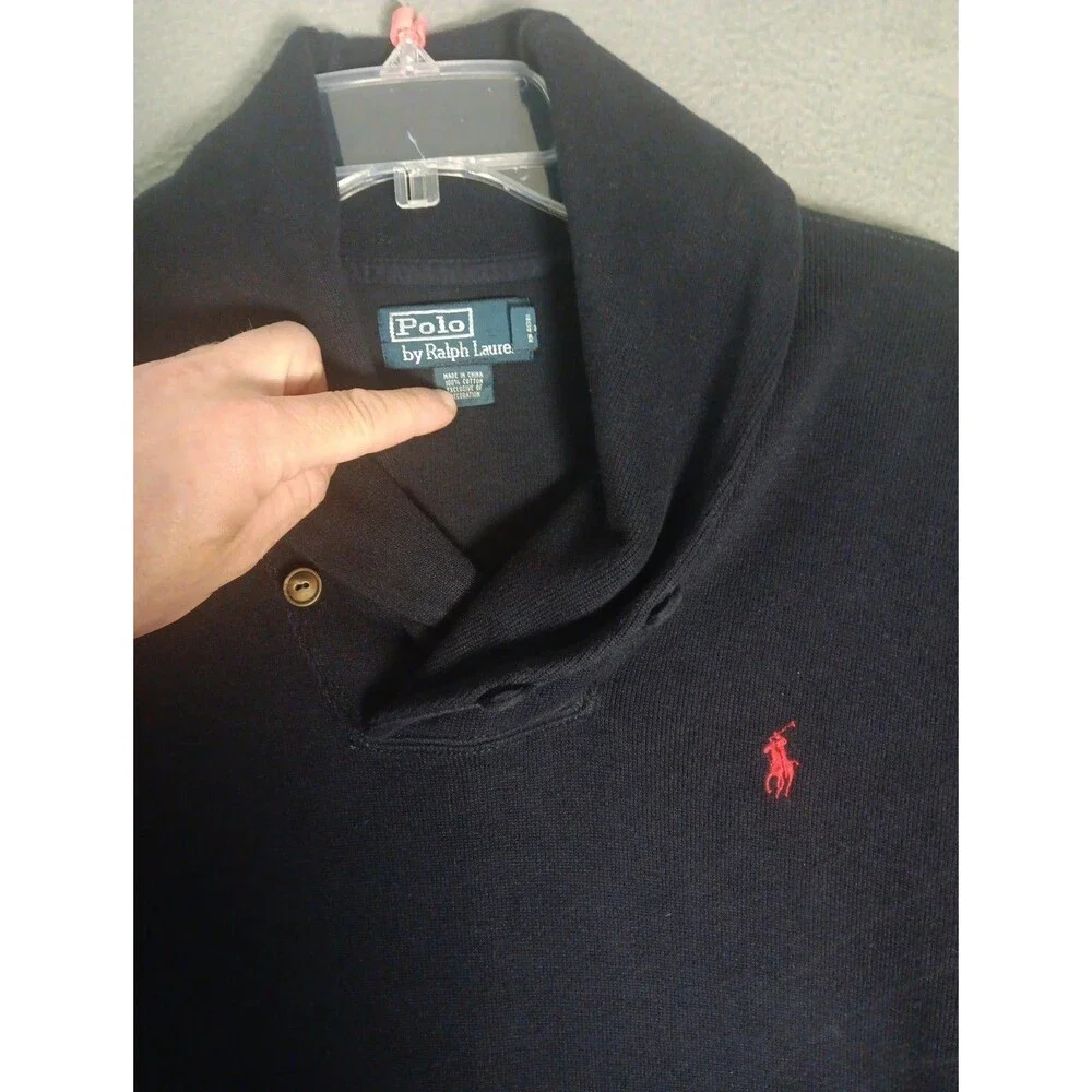 Polo Ralph Lauren Luxury Jersey Shawl Collar Pullover BLUE Size XL - Pony- EUC